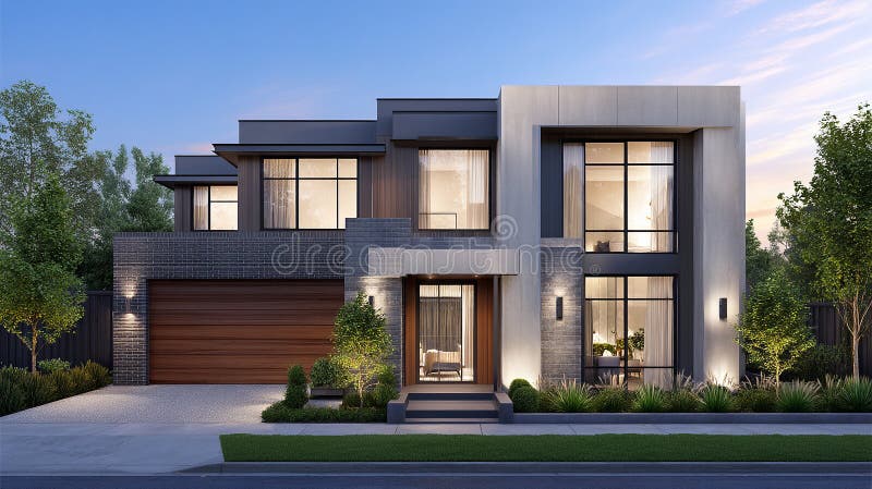 Modern residential architecture house exterior lighting.